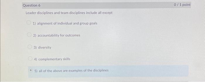  Leader disciplines and team disciplines include all except 1) alignment of