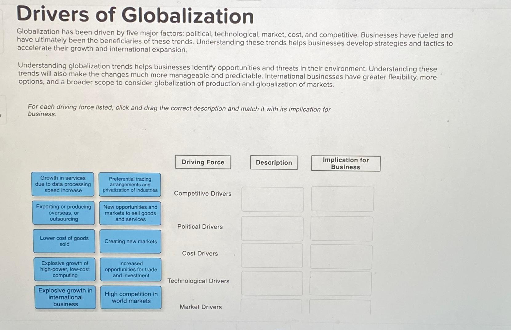 Drivers of Globalization Globalization has been driven by five major factors: