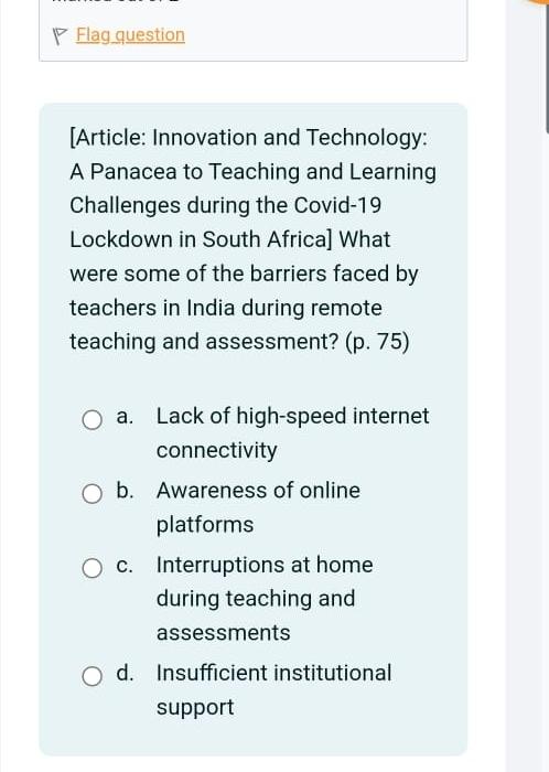  Flag_question [Article: Innovation and Technology: A Panacea to Teaching and Learning