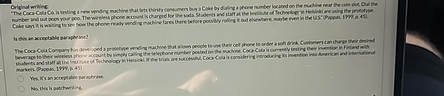  Original writing: "The Coca-Cola Co. is testing a new vending machine