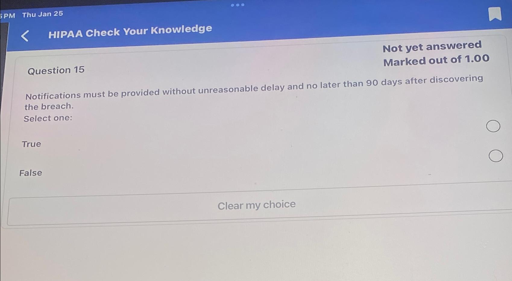  Thu Jan 25 HIPAA Check Your Knowledge Question 15 Not yet