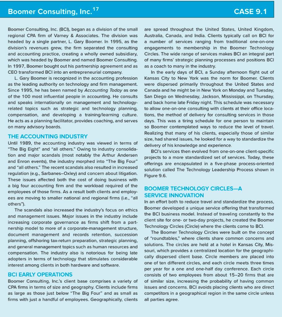 Case 9.1 Boomer Consulting 1. How does the Boomer Technology Circle