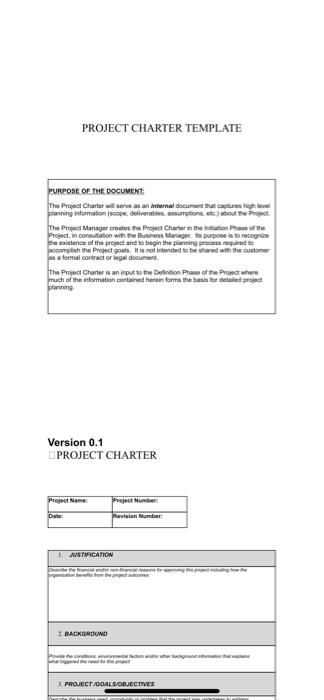  PROJECT CHARTER TEMPLATE PURPOSE OE TAE DOCUMENTE The Pripe Manaper creatint