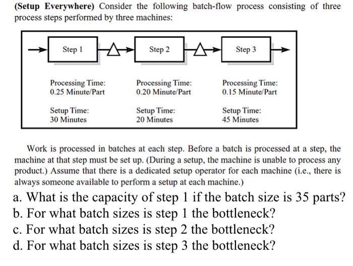  (Setup Everywhere) Consider the following batch-flow process consisting of three process