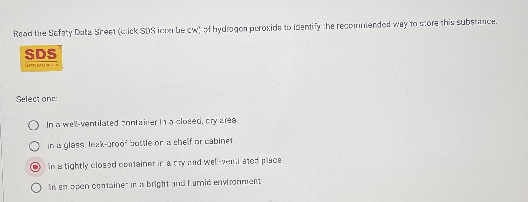  Read the Safety Data Sheet (click SDS icon below) of hydrogen