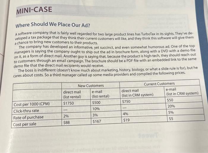 Should We Place Our Ad? A software company that is fairly well