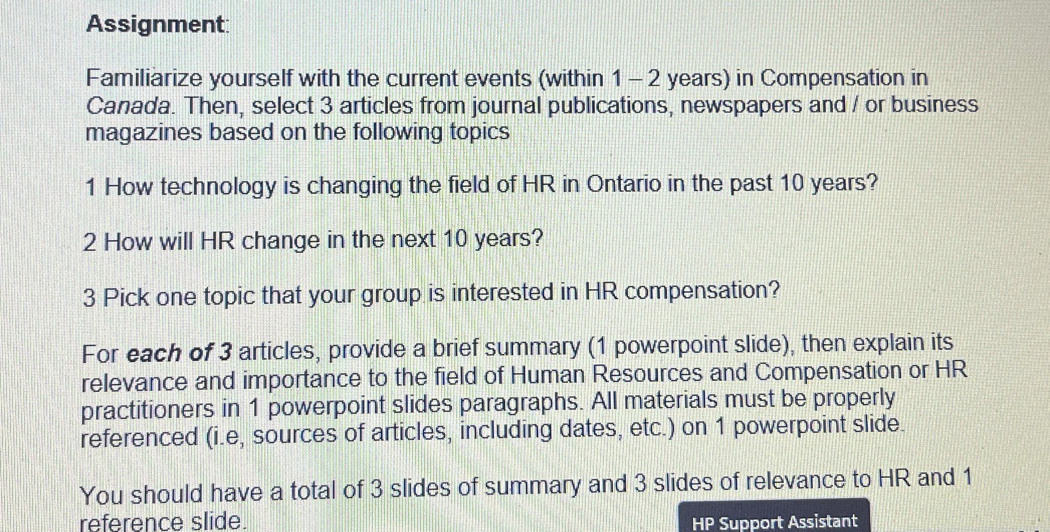  Assignment: Familiarize yourself with the current events (within 1-2 years) in