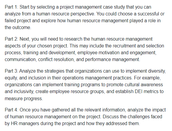  Part 1: Start by selecting a project management case study that