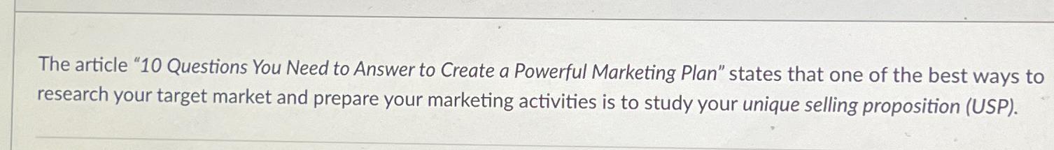  The article "10 Questions You Need to Answer to Create a