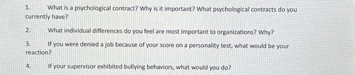  1. What is a psychological contract? Why is it important? What