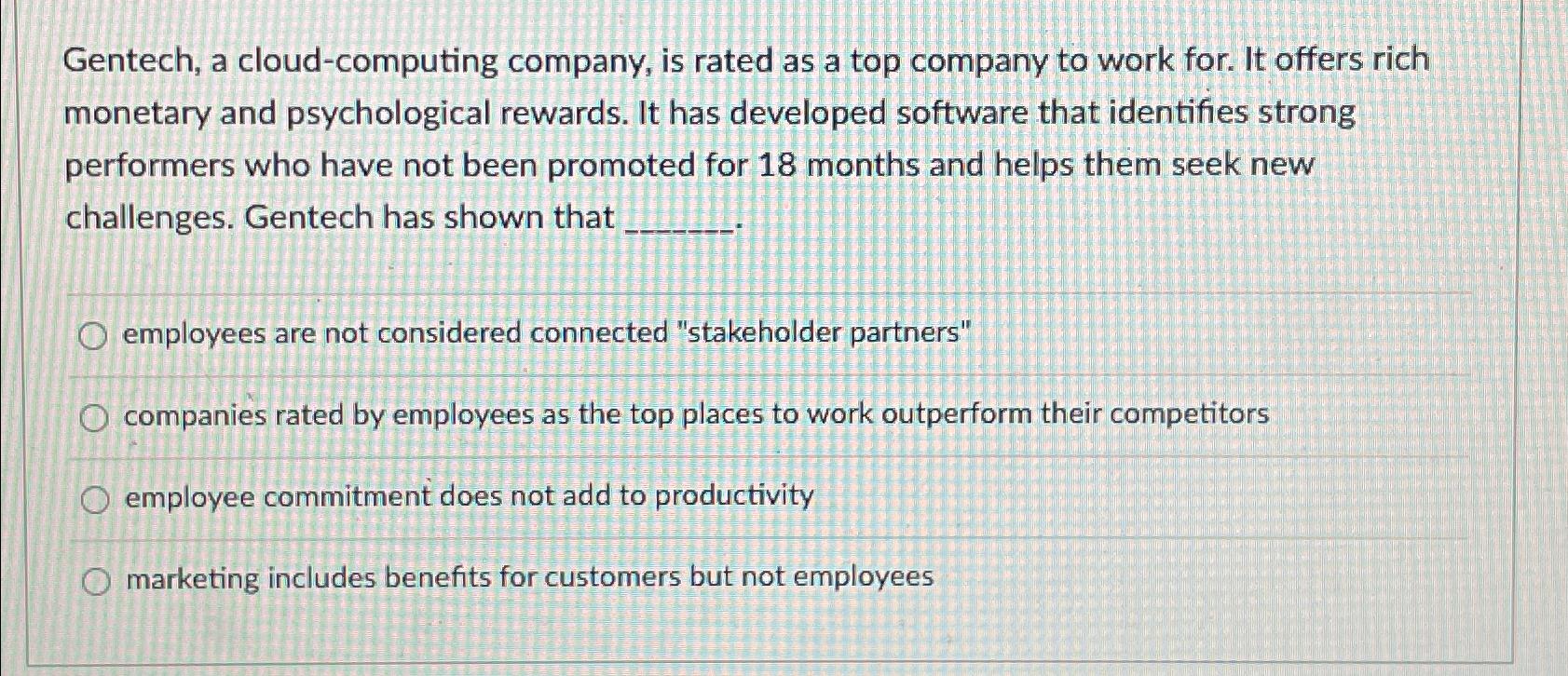  Gentech, a cloud-computing company, is rated as a top company to