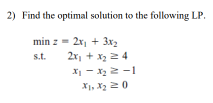 Please solve by hand. 2) Find the optimal solution to the following