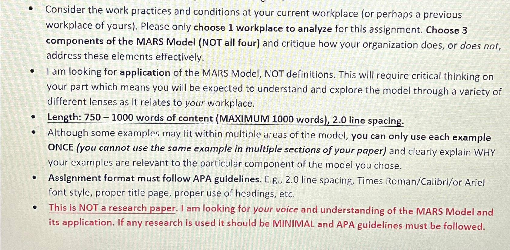  Consider the work practices and conditions at your current workplace (or