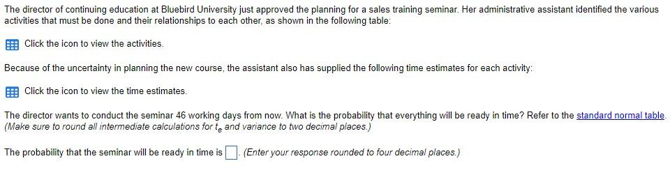 PLEASE FIND THE PROBABILITY FOR WHEN THE SEMINAR WILL BE READY IN