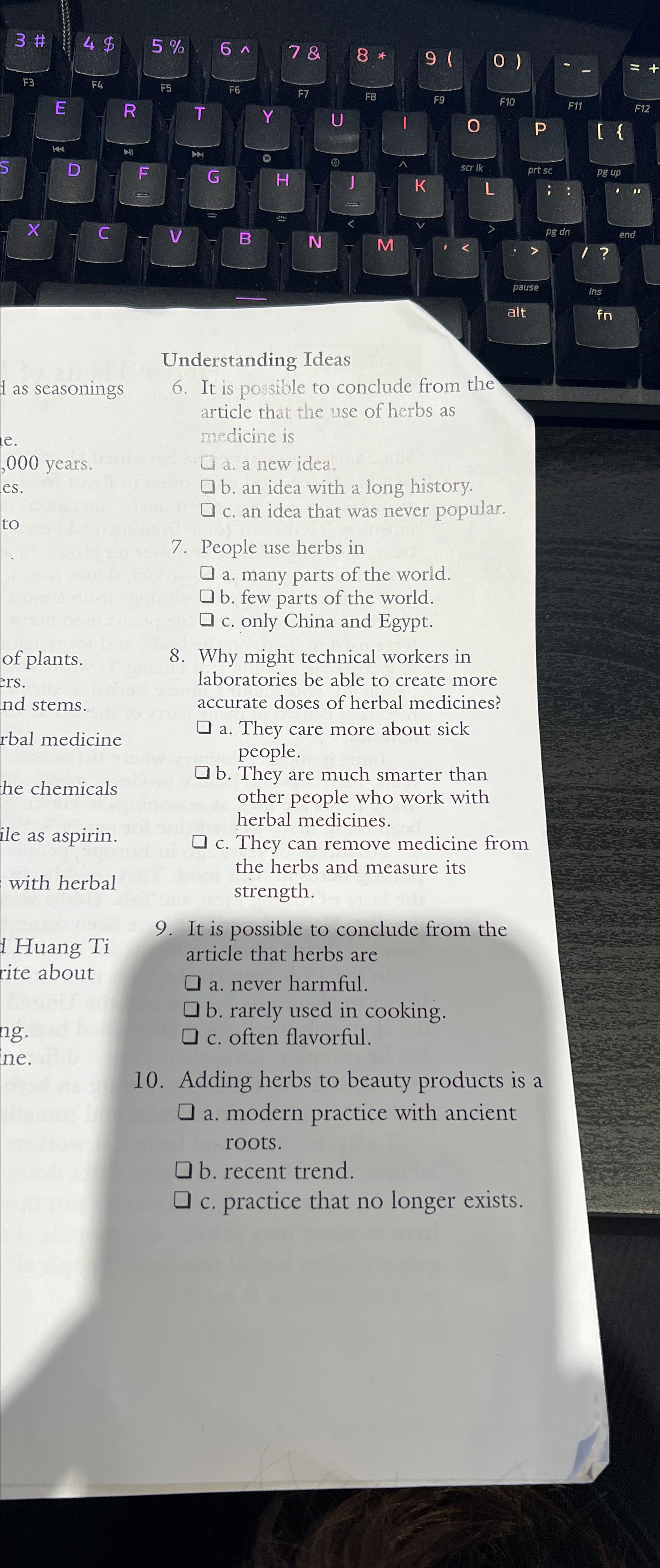  Understanding Ideas 6. It is possible to conclude from the article