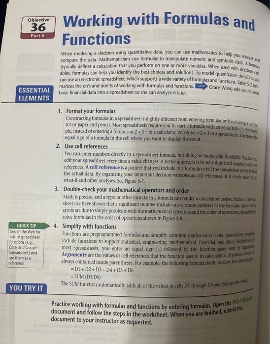  Using the essential elements ( format your formulas, use cell references,