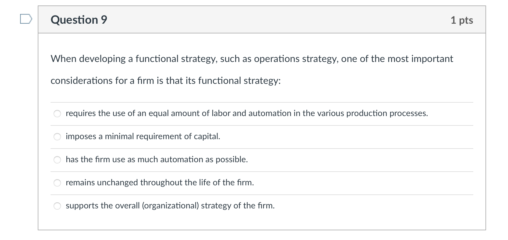 When developing a functional strategy, such as operations strategy, one of
