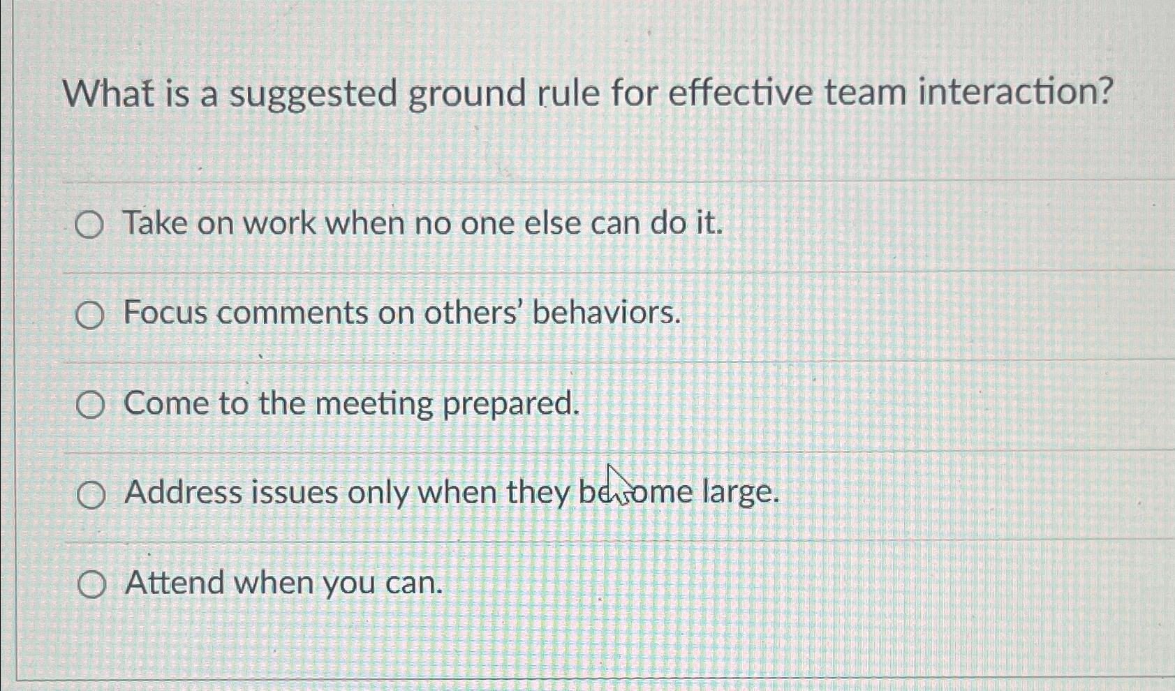  What is a suggested ground rule for effective team interaction? Take