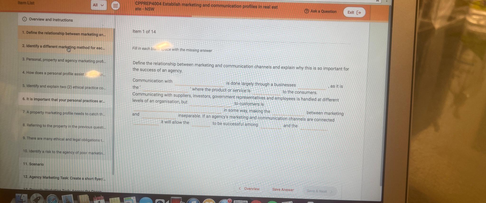  ttem List All vv CPPREP4004 Establish marketing and communication profiles in