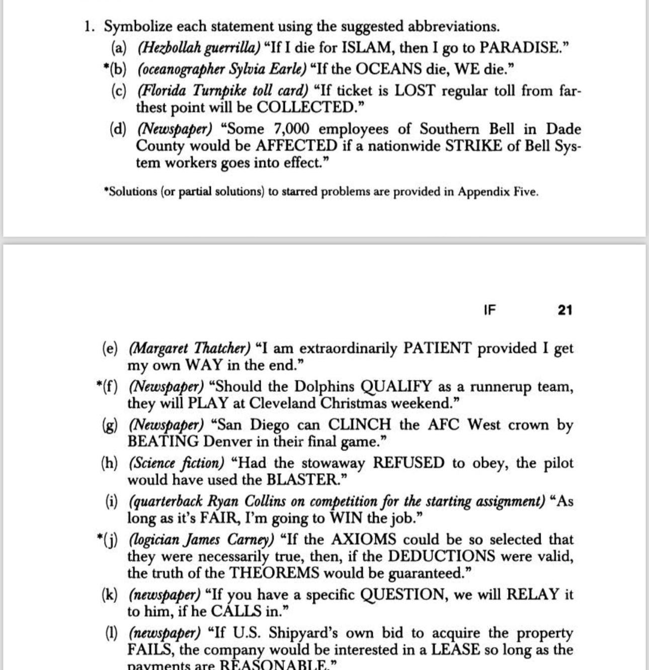  Symbolize each statement using the suggested abbreviations. (a)(Hezbollah guerrilla)"If I die