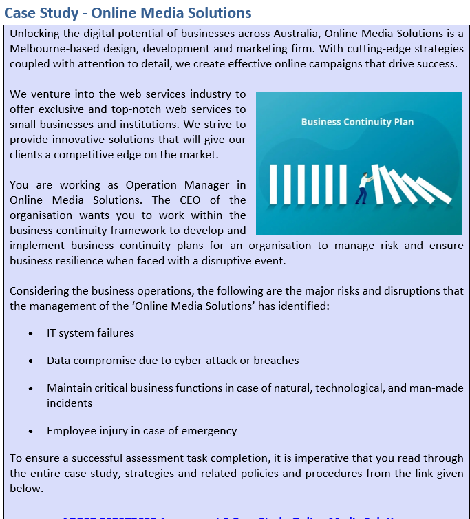 ASSESSMENT 2 Q1 Develop Business Continuity Plans QUESTION 1: Business continuity management
