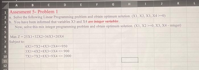  Assesment 5-Problem a. Solve the following Linear Programming problem and obtain
