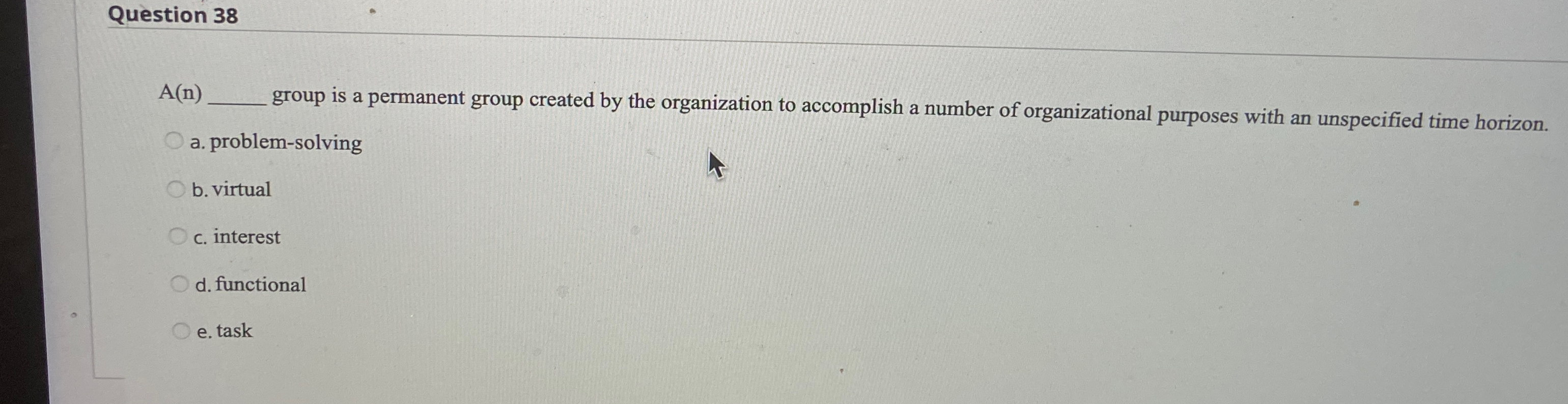  Question 38 A(n) group is a permanent group created by the