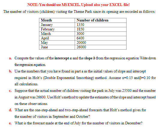 NOTE: You should use MS EXCEL. Upload also your EXCEL file!