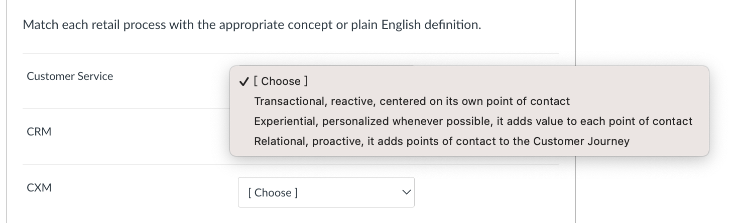  Match each retail process with the appropriate concept or plain English