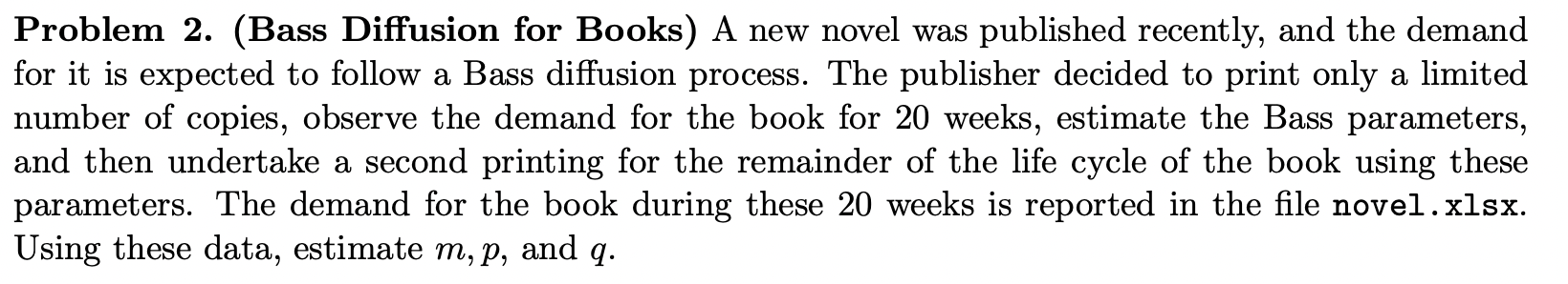  this is the data Problem 2. (Bass Diffusion for Books) A