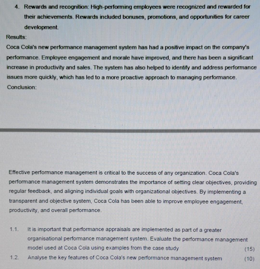 Study: Performance Management at Coca Cola Background: Coca Cola is one of