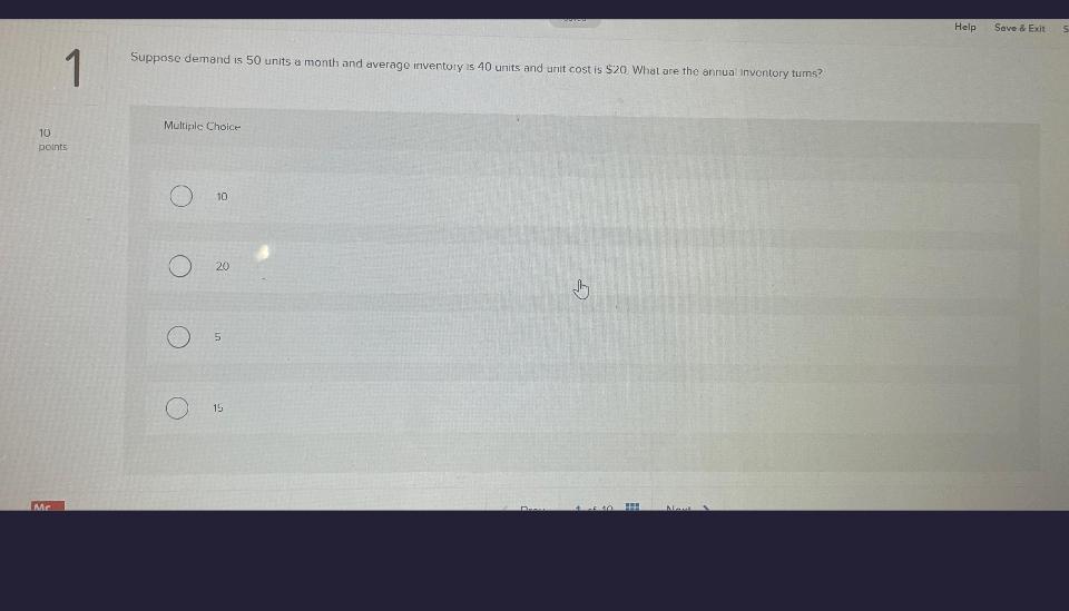  Help Seve & Exit 1 Suppose demand is 50 units a