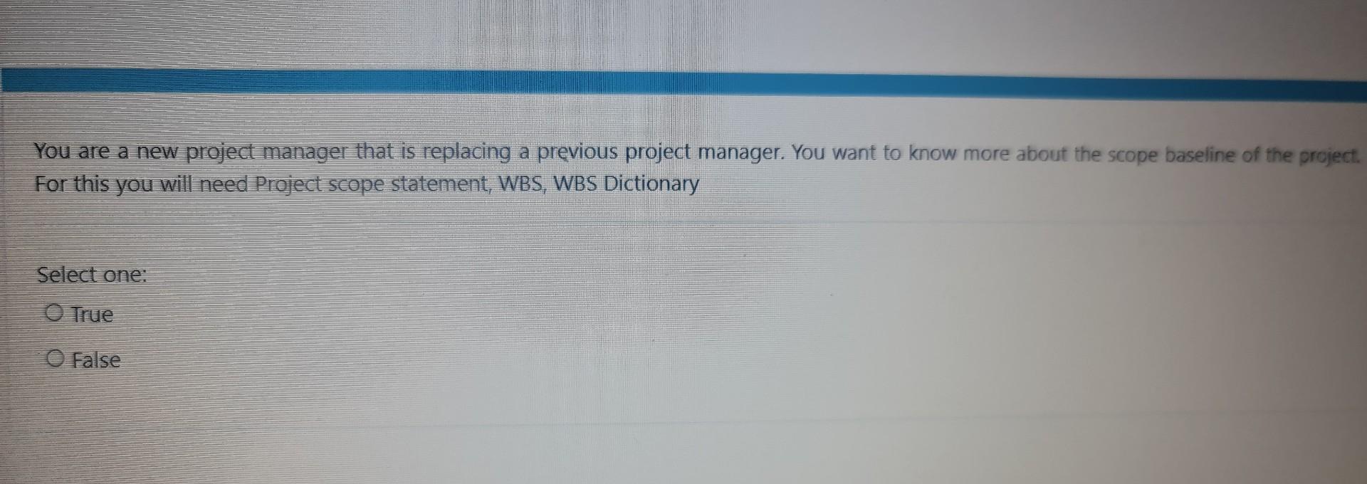  You are a new project manager that is replacing a previous