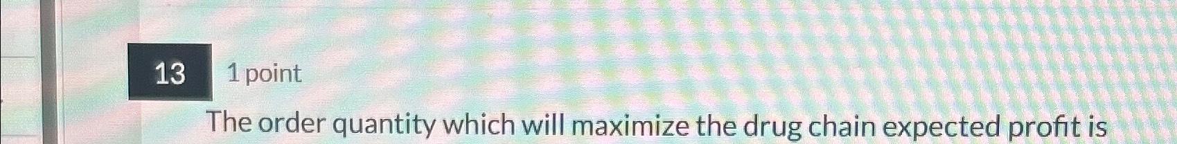  131 point The order quantity which will maximize the drug chain