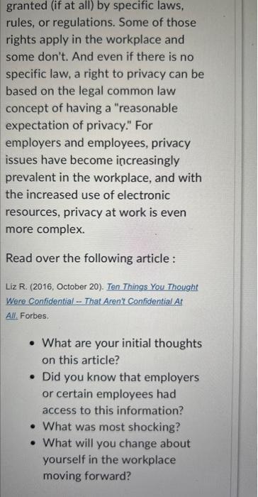 original thought NOT a restated summary of what another student already posted.