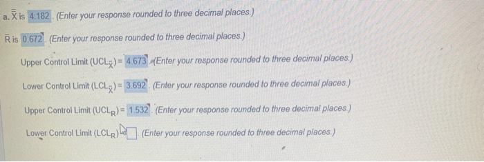 R is (Enter your response rounded to three decimal places.) Upper Control