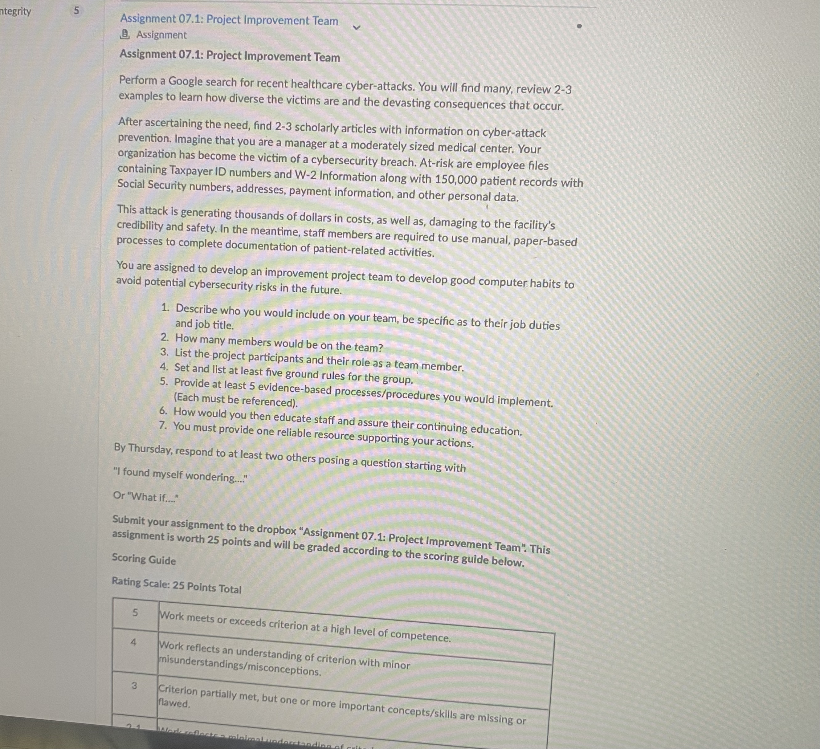  B. Assignment Assignment 07.1: Project Improvement Team Perform a Google search