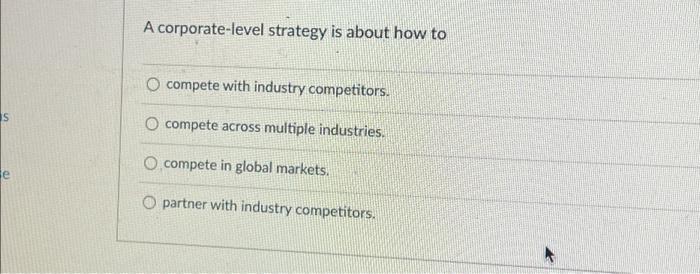  S e A corporate-level strategy is about how to compete with