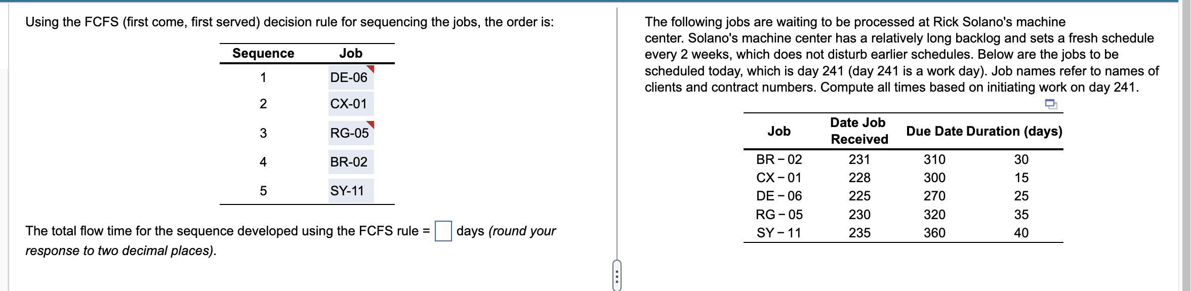 help The total flow time for the sequence developed using the FCFS