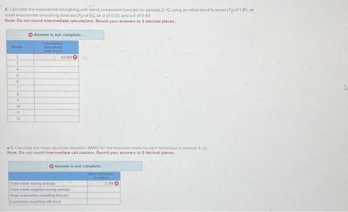 forecasting method to use. Based upon the following histoncal dato, calculare the