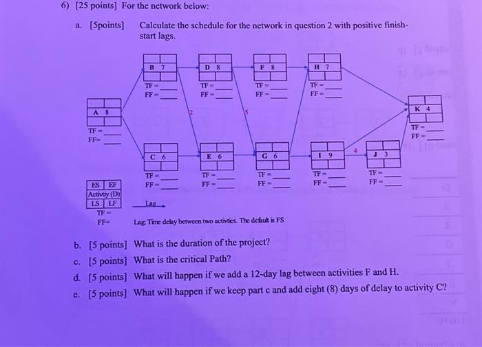  6) [25 points] For the network below: a. [5points] Calculate the