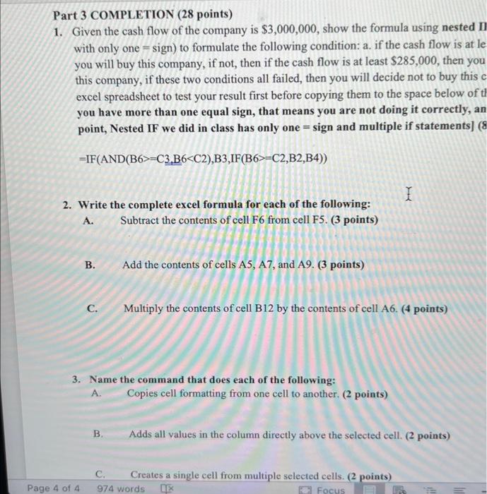  art 3 COMPLETION ( 28 points) Given the cash flow of