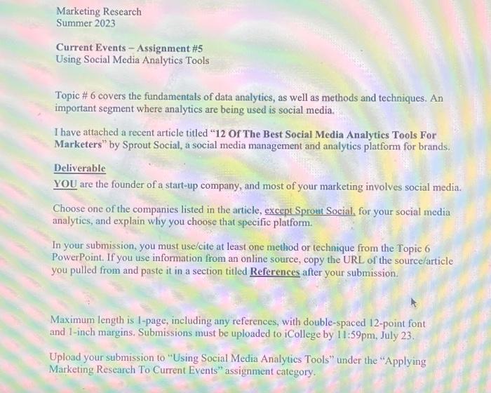 marketing research Summer 2023 Current Events - Assignment \#5 Using Social Media