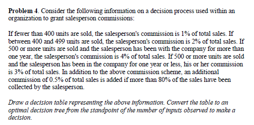 appreciated! Decision Tables and Decision Trees Problem 3. Assume that the owners