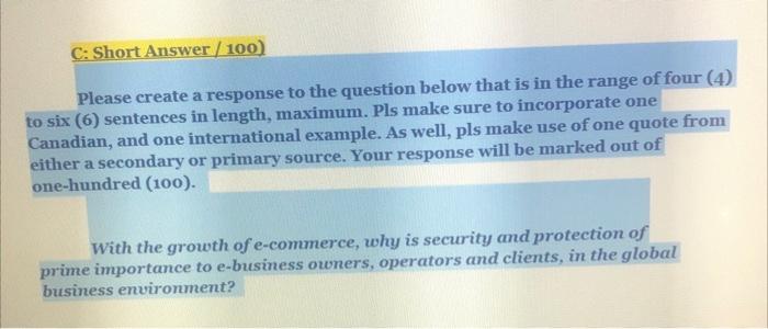  Please create a response to the question below that is in