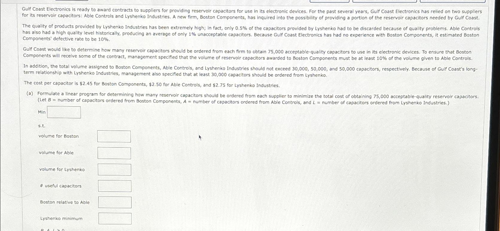  Components' defective rate to be 10%. term relationship with Lyshenko Industries,