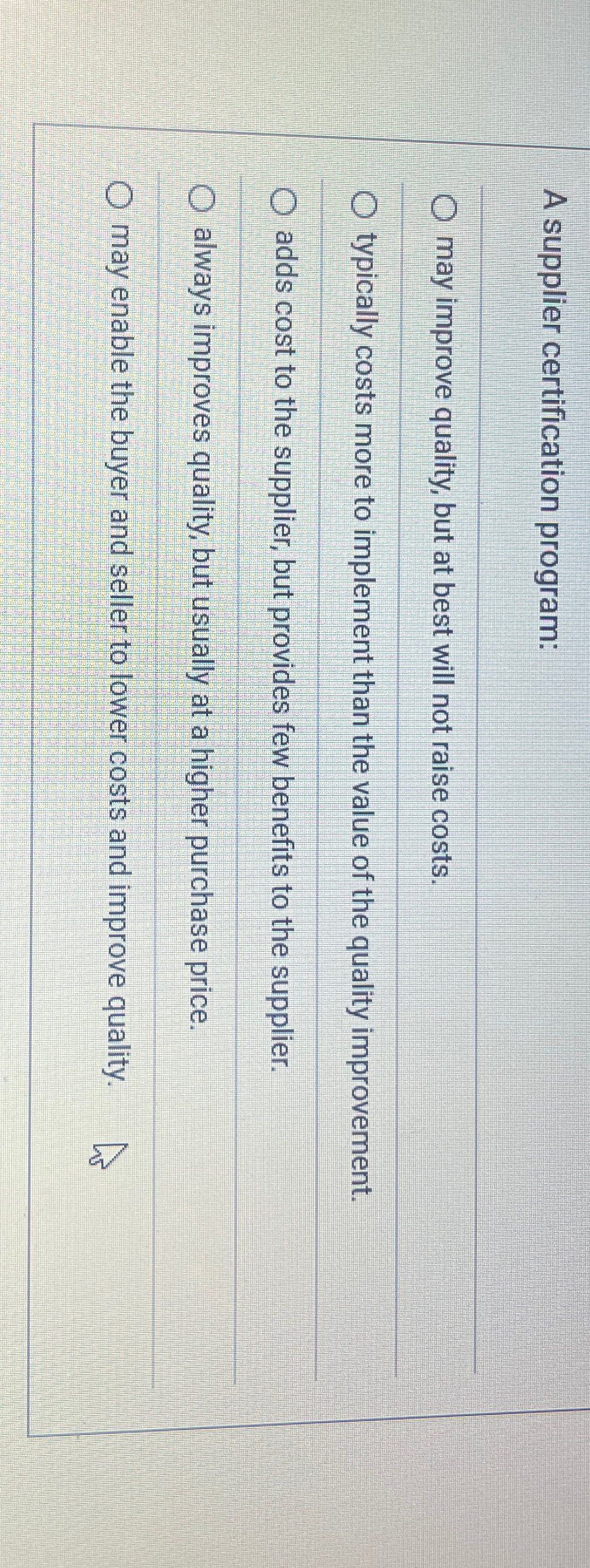  A supplier certification program: may improve quality, but at best will