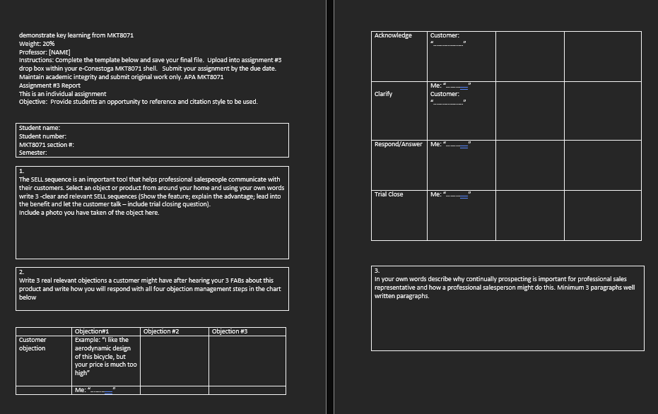  demonstrate key learning from MKTEO71 Weight: 20\% Professor: [NAME] Instructions: Complete