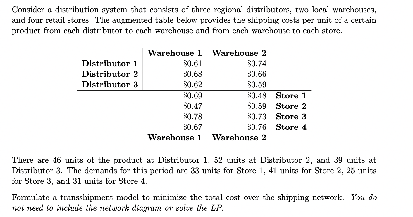 Please show all steps will rate Consider a distribution system that consists