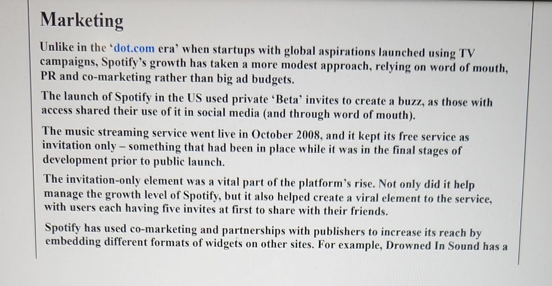 developing an online marketing strategy. At the time of writing, Spotify was